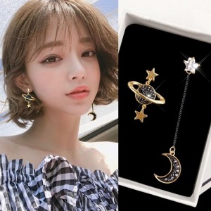 不對稱閃耀星球925銀針耳環-DoubleBear