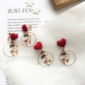 韓國愛心布藝聖誕小麋鹿耳環-DoubleBear