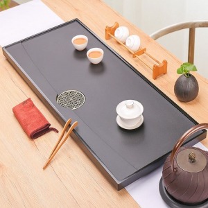 泛舟圓形排水孔烏金石茶盤_60*30-DoubleBear