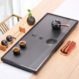 蓮韵圓形排水烏金石茶盤_60*30-DoubleBear