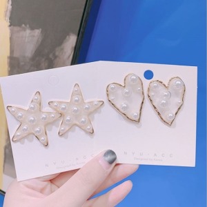 韓國東大門透明幾何珍珠耳環-DoubleBear