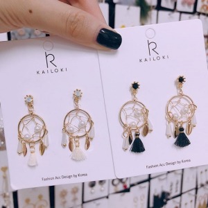 編織水鑽捕夢網耳環-DoubleBear