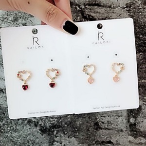 韓國手工鑲鑽鏤空愛心銀針耳環-DoubleBear