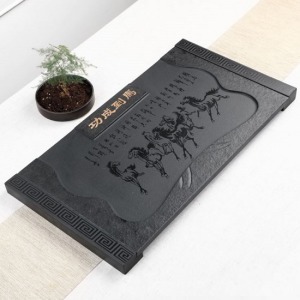 馬到成功烏金石茶盤_68*37-DoubleBear