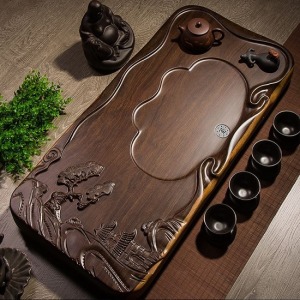 崗山古寺黑檀木茶盤_60*30-DoubleBear