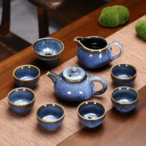 10頭窯變拉絲陶瓷茶具禮盒-DoubleBear