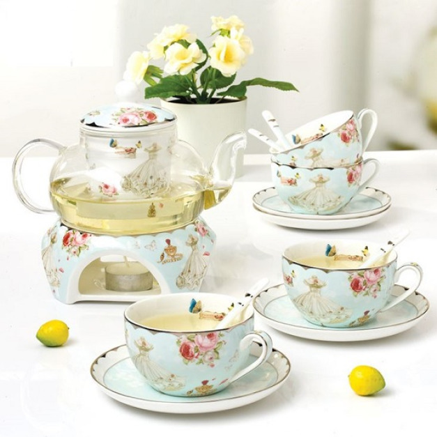 浪漫蕾絲玻璃花茶具套組-DoubleBear
