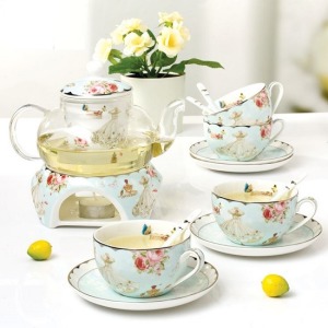 浪漫蕾絲玻璃花茶具套組-DoubleBear