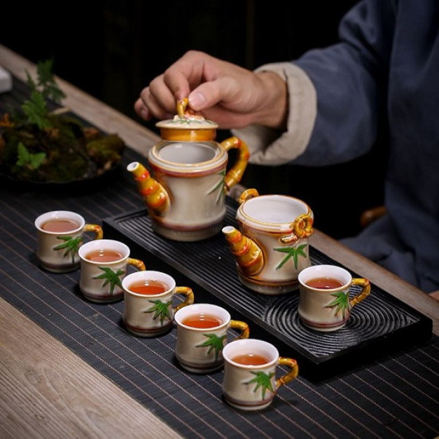 窯變釉竹節節高升陶瓷茶具-DoubleBear