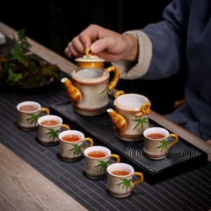 窯變釉竹節節高升陶瓷茶具-DoubleBear