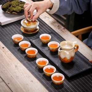 紅黃釉楓葉浮雕開業禮品茶具-DoubleBear