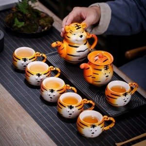 禮品透明釉老虎動物造型茶具組-DoubleBear