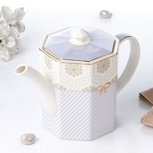八邊形薰衣草紫條紋下午茶壺-DoubleBear