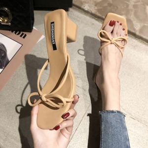 綁帶蝴蝶結低跟涼拖鞋-DoubleBear