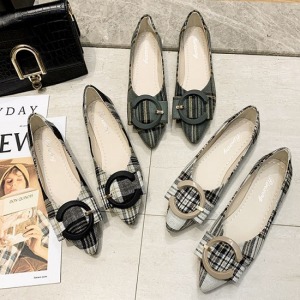 OL經典格紋尖頭平底鞋-DoubleBear