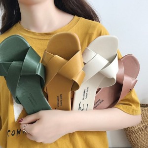 韓風麻花捲交叉軟底涼拖鞋-DoubleBear