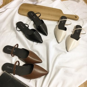 尖頭細帶平底穆勒鞋-DoubleBear