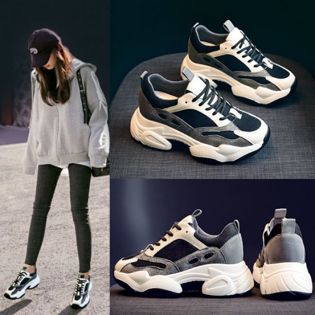 熊貓配色內增高老爹鞋-DoubleBear