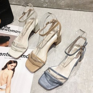 自收款透明粗跟鞋-DoubleBear