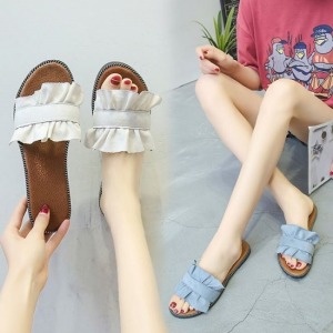 浪花邊一字型平底拖鞋-DoubleBear