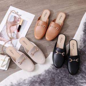 圓頭鍊條鑲嵌懶人穆勒鞋-DoubleBear