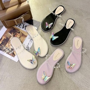 仙女蝴蝶水鑽鑲嵌珍珠拖鞋-DoubleBear