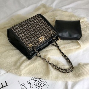 籐編格紋子母兩用包-DoubleBear