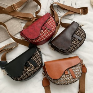 寬帶格紋圓環馬鞍包-DoubleBear