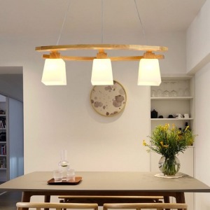 新中式實木三頭餐桌玻璃吊燈-DoubleBear