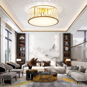 現代鐵藝玻璃水晶圓形吸頂燈_50CM-DoubleBear