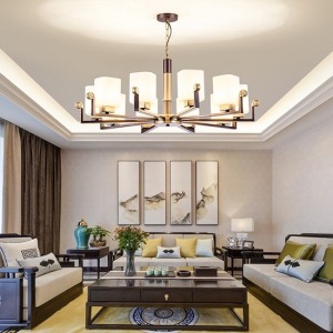 鐵藝玫瑰花磨砂玻璃10頭吊燈-DoubleBear