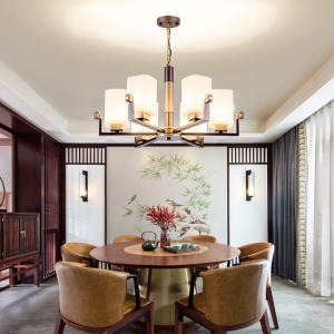 鐵藝玫瑰花磨砂玻璃6頭吊燈-DoubleBear