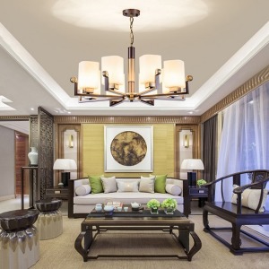 鐵藝玫瑰花磨砂玻璃8頭吊燈-DoubleBear