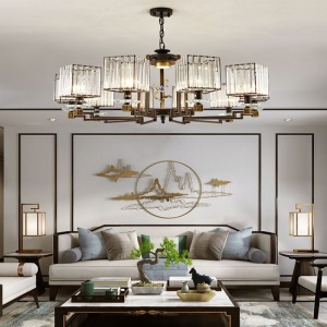 奢侈手工描金雕花水晶10頭吊燈-DoubleBear