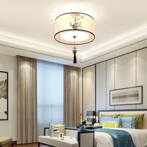 中國風布藝蘭花草流蘇吸頂燈_40CM-DoubleBear