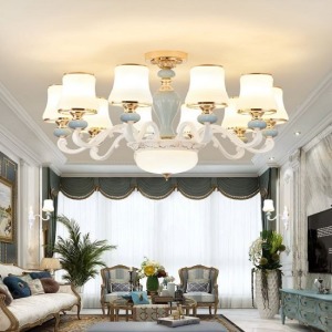 歐式冰裂紋烤白漆10頭吸吊兩用燈-DoubleBear