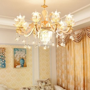 宮廷風水晶花朵垂墜10頭吊燈-DoubleBear