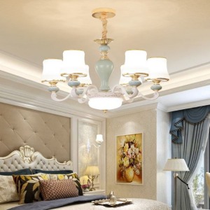 歐式冰裂紋烤白漆6頭吸吊兩用燈-DoubleBear