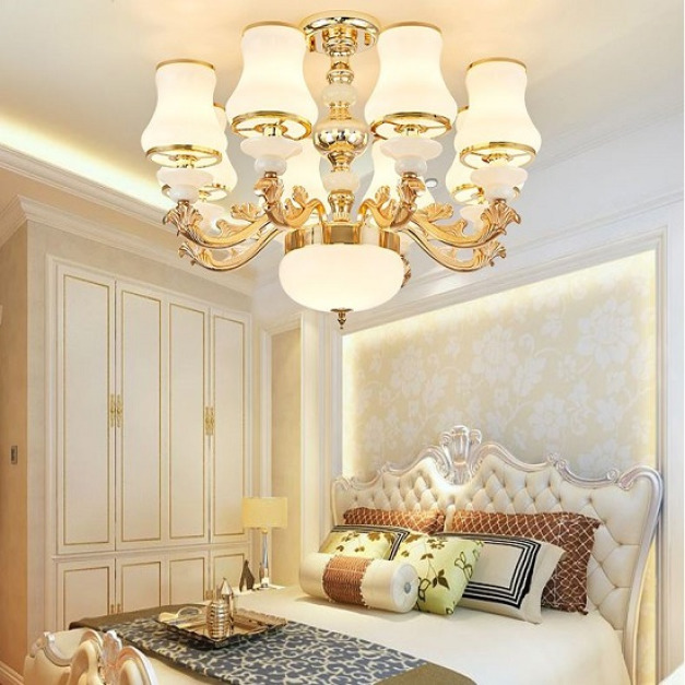 歐式奶白玻璃吸吊兩用8頭燈-DoubleBear