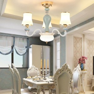 歐式冰裂紋烤白漆3頭吸吊兩用燈-DoubleBear