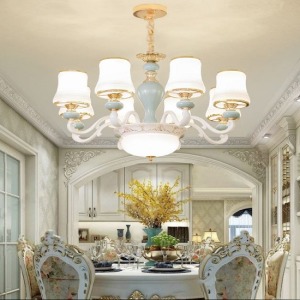 歐式冰裂紋烤白漆8頭吸吊兩用燈-DoubleBear