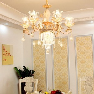 宮廷風水晶花朵垂墜8頭吊燈-DoubleBear