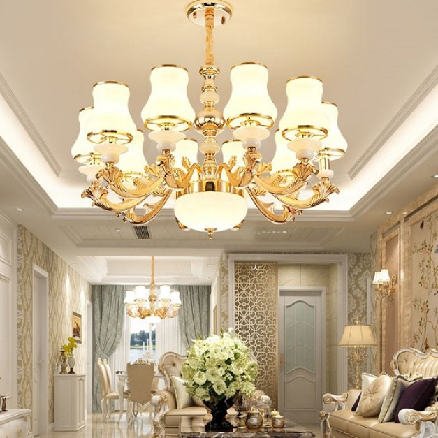 歐式奶白玻璃吸吊兩用10頭燈-DoubleBear