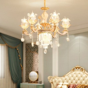 宮廷風水晶花朵垂墜6頭吊燈-DoubleBear