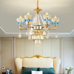 尊享歐式水晶陶瓷6頭吊燈-DoubleBear