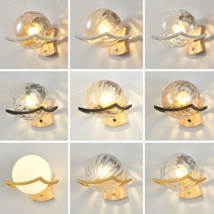 後現代圓球橡木底玻璃壁燈-DoubleBear