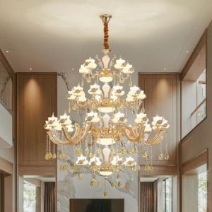 大氣奢華三色變光水晶吊燈-DoubleBear