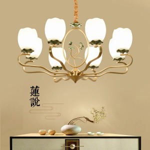 複古全銅陶瓷禪意蓮花吊燈-DoubleBear