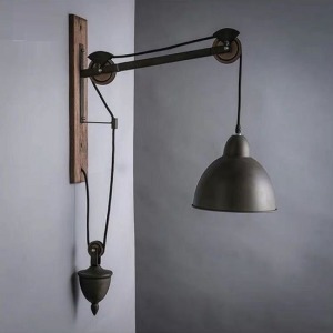 懷舊工業風拉繩長臂實木壁燈-DoubleBear
