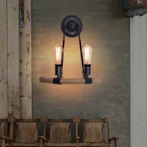 美式工業風雙頭半圓麻繩壁燈-DoubleBear